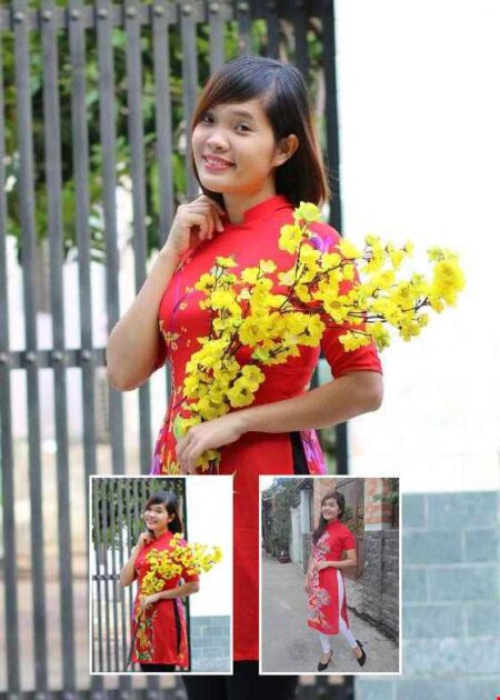 Áo dài nữ cách tân vẽ họa tiết