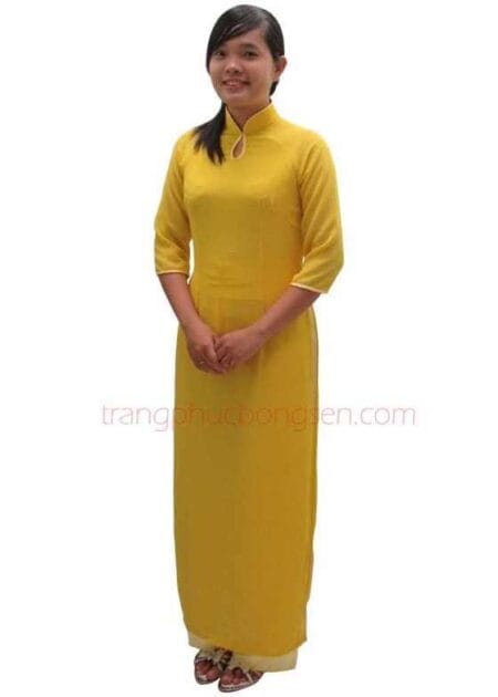 Áo dài voan cổ giọt nước màu vàng