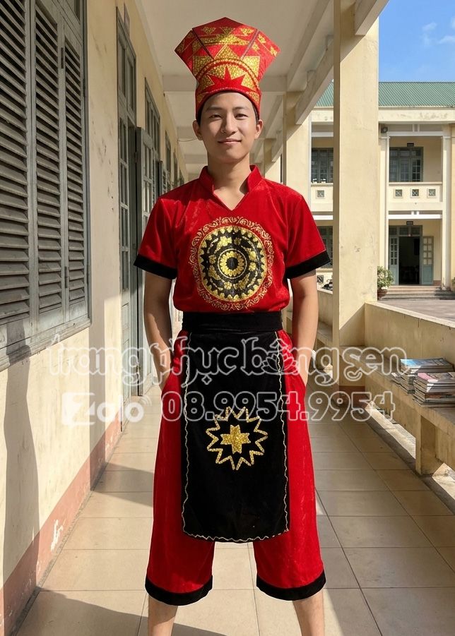 Trang phục Âu Lạc nam nhung đỏ có tay