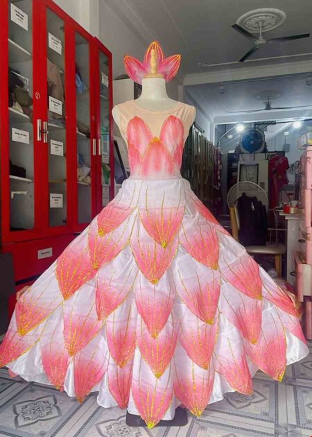 Đầm váy múa sen da cánh xếp cả váy