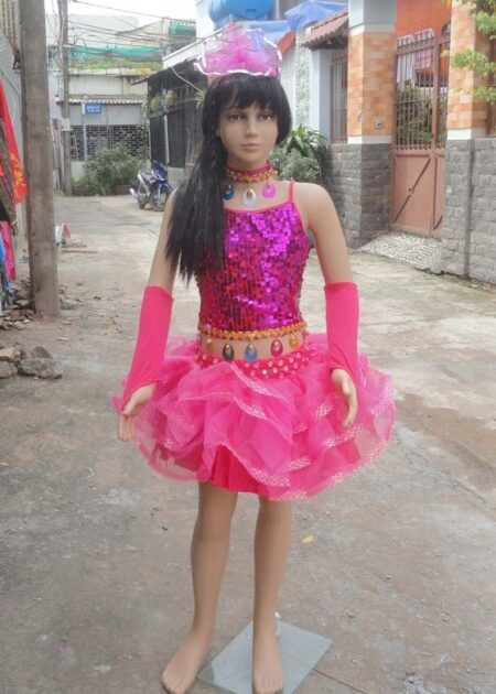 Váy múa trẻ em áo váy kim sa hồng