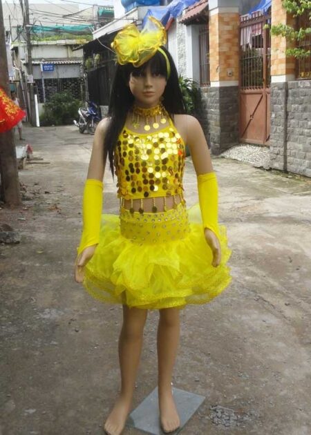 Váy múa trẻ em em áo váy kim sa vàng
