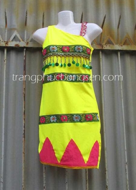 Tây nguyên trẻ em thun vàng, chéo vai, phối thổ cẩm