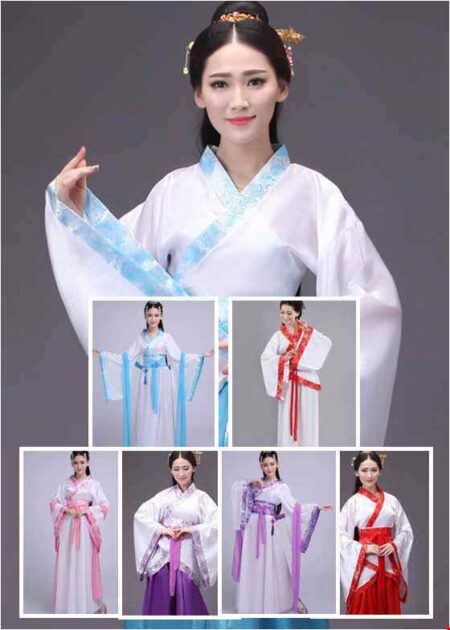 Trang phục Hằng Nga cổ trang phi trơn viền gấm
