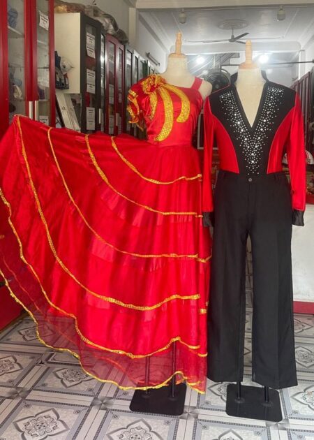 Trang phục nhảy Flamenco Tây Ban Nha nữ đỏ 6 tầng xòe rộng