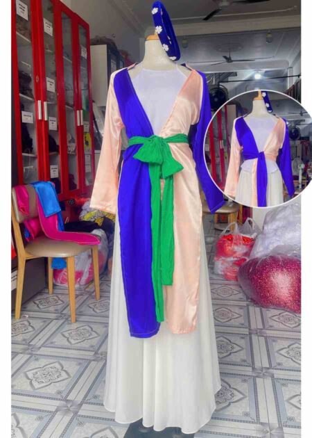 Trang phục tứ thân phi trơn hồng phấn xanh dương