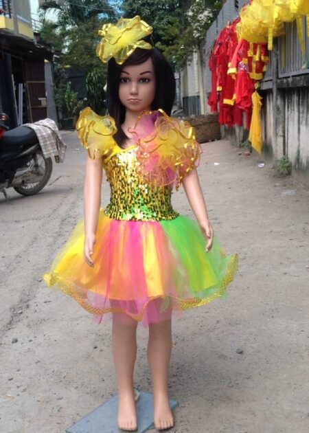 Váy kim sa mầm non vàng xanh lá chéo vai bông ngực to